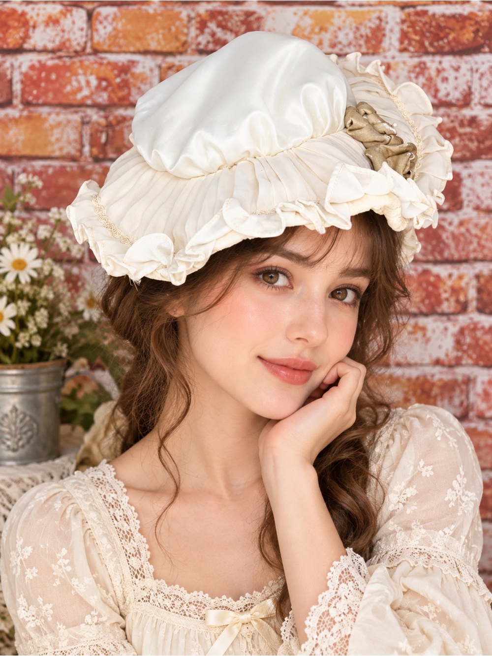Vintage Handmade Pink and Cream Cottage Core Bonnet